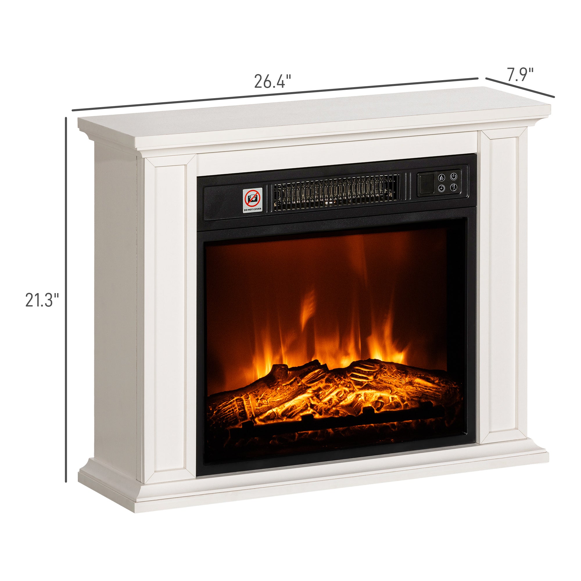 26" Freestanding Electric Fireplace with Mantel, 1400W Replaceable Fireplace Insert Heater with 3D Flame Effect, WHite