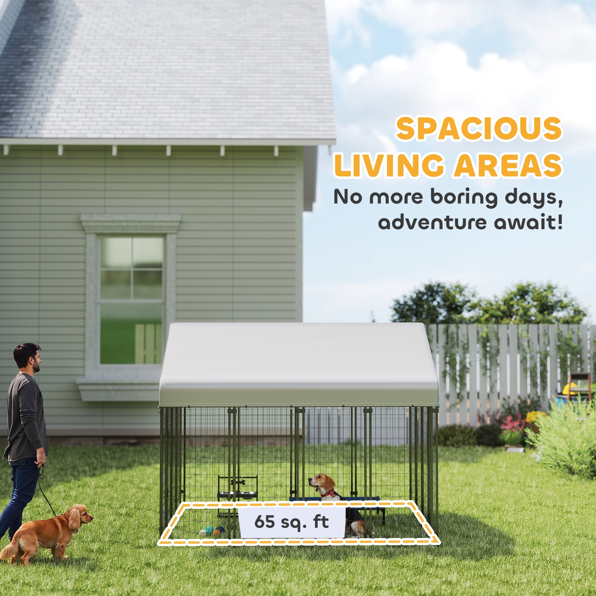 Outdoor Dog Kennel with Roof, 8' x 8' x 6' Heavy Duty Welded Wire Dog Playpen Enclosure with Escape-proof Lock
