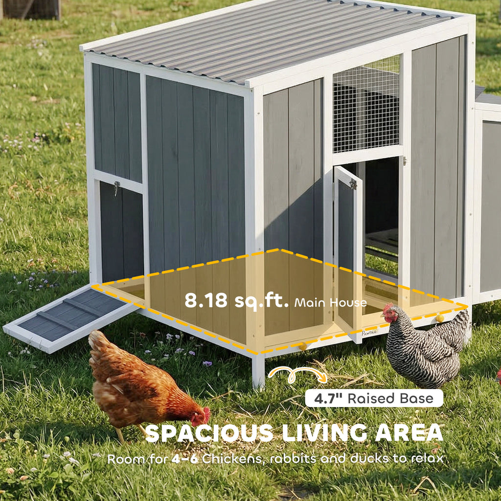 Chicken Coop, Wooden Chicken House for 4-6 Hens, Outdoor Hen House with Nesting Box, Pull-Out Tray and Weatherproof Roof