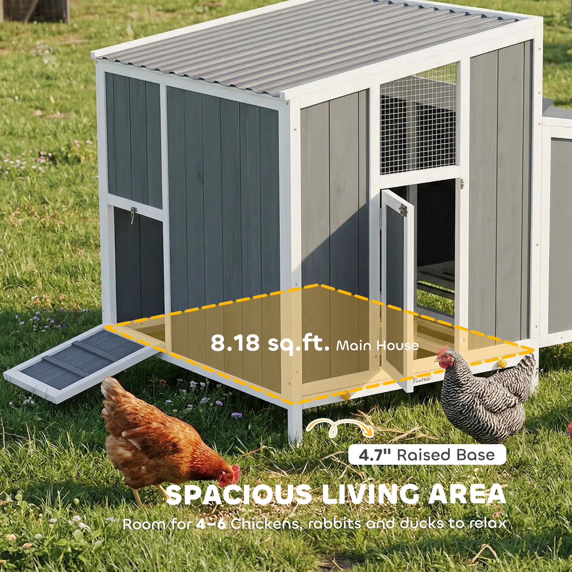 Chicken Coop, Wooden Chicken House for 4-6 Hens, Outdoor Hen House with Nesting Box, Pull-Out Tray and Weatherproof Roof