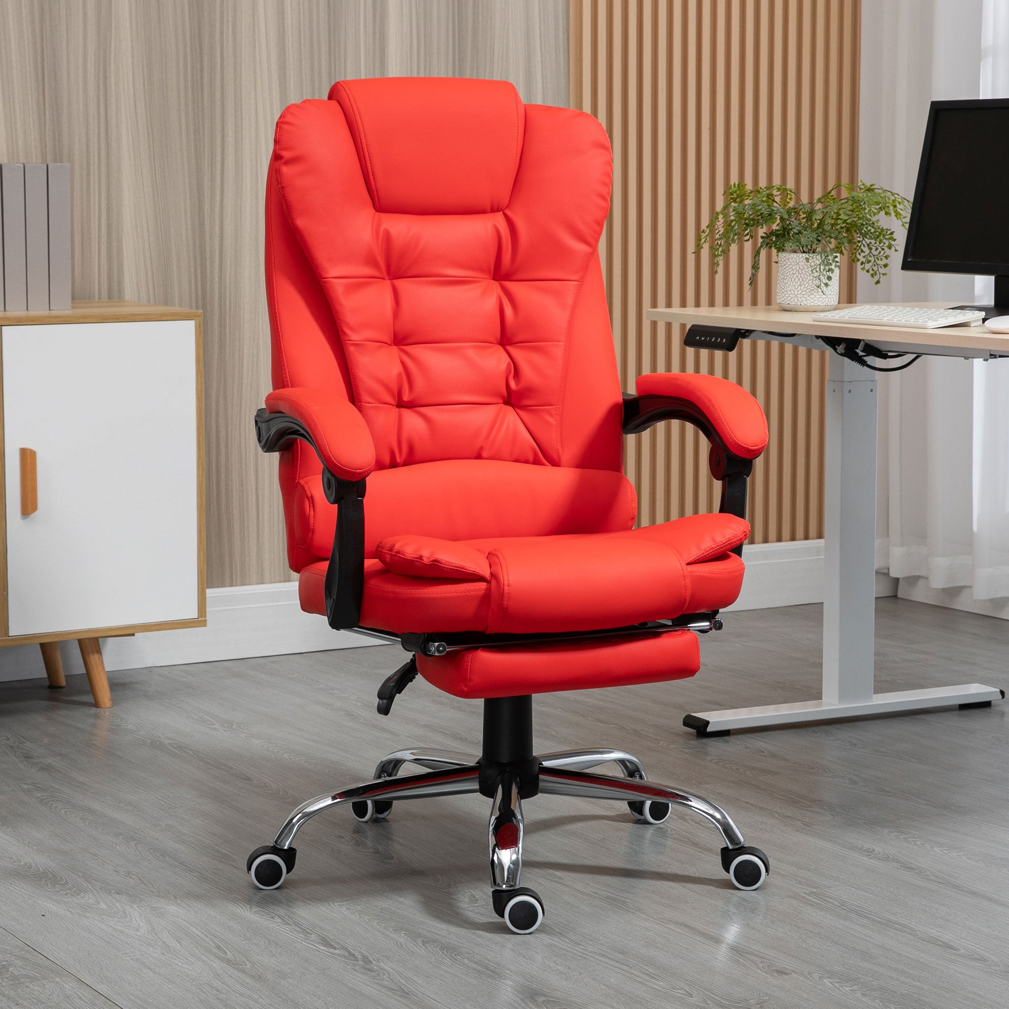 Executive Office Chair, High Back Reclining Computer Chair with Footrest and Armrest, Red