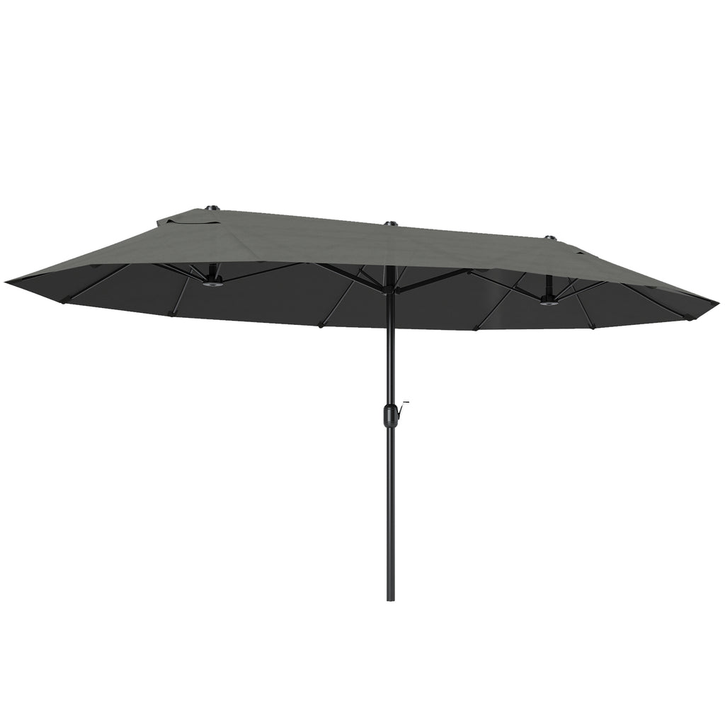 Extra Large 15 ft Patio Umbrella, Double-Sided Wide Outdoor Umbrella with Crank Handle and Air Vents for Backyard, Deck, Pool, Market, Gray