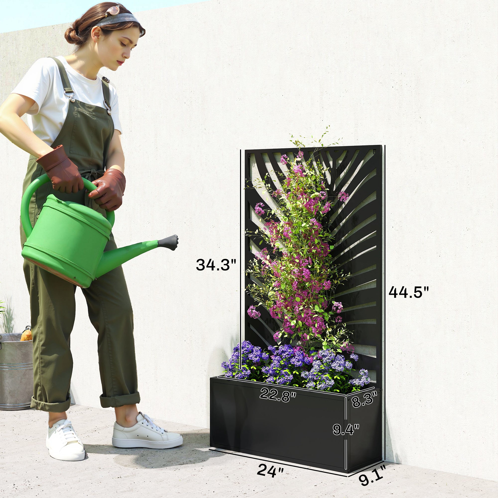 Metal Garden Bed with Trellis for Climbing Plants, Freestanding or Wall Mounted Flower Bed for Garden, Patio, Balcony