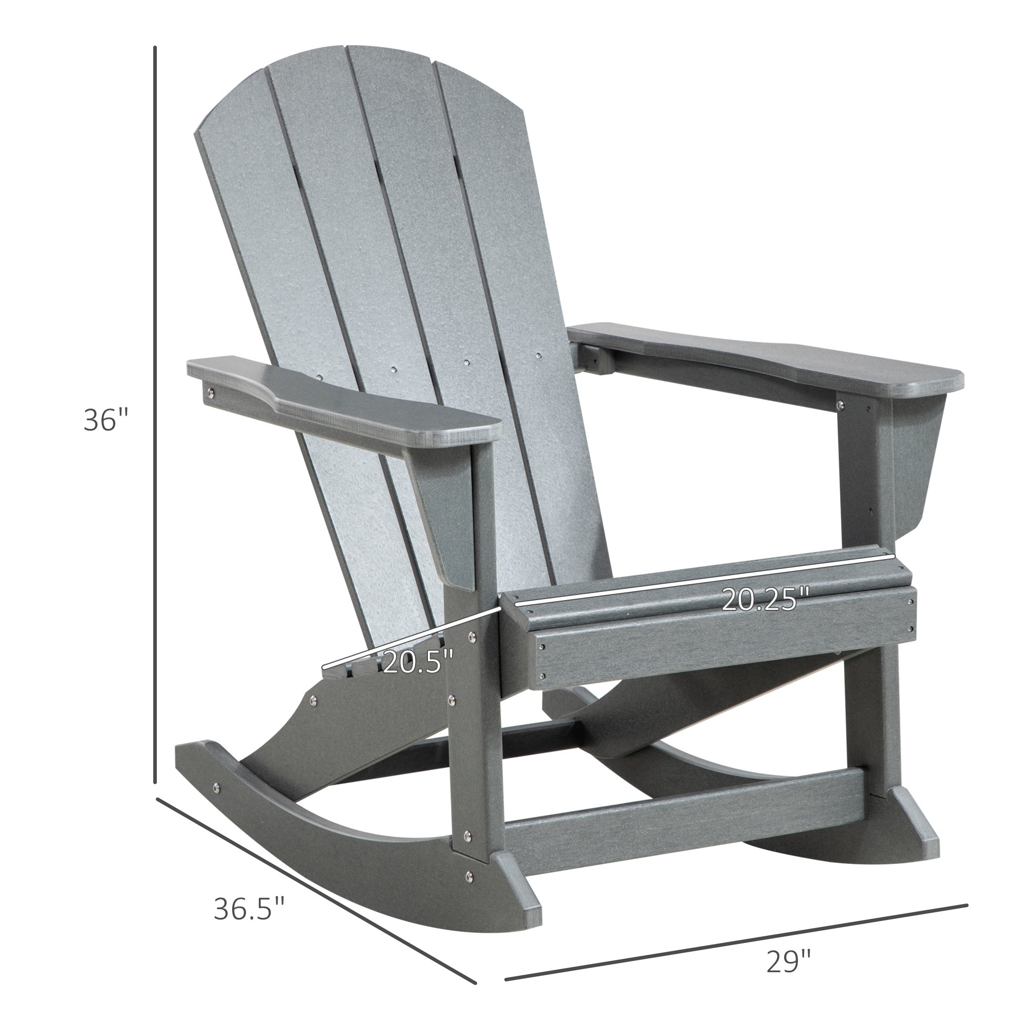 Outdoor Rocking Chair, HDPE Adirondack Porch Rocker Chair for Garden, Patio, Light Gray