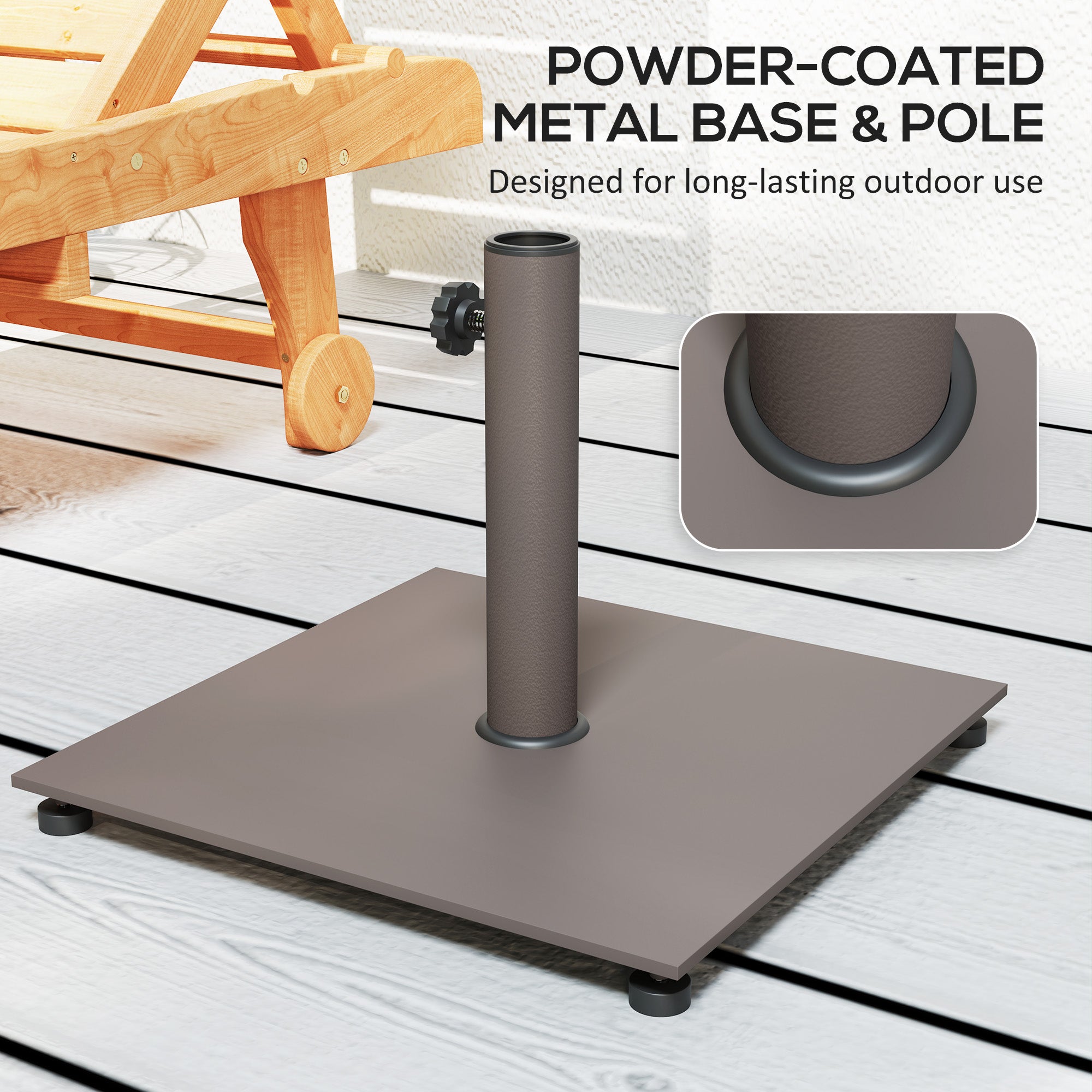 Square Patio Umbrella Base, 29 lbs Metal Umbrella Stand Base with Adjustable Foot Pads, Heavy Duty Patio Umbrella Holder for 1.5"/1.9" Umbrella Poles for Outdoor, Lawn, Poolside, Brown