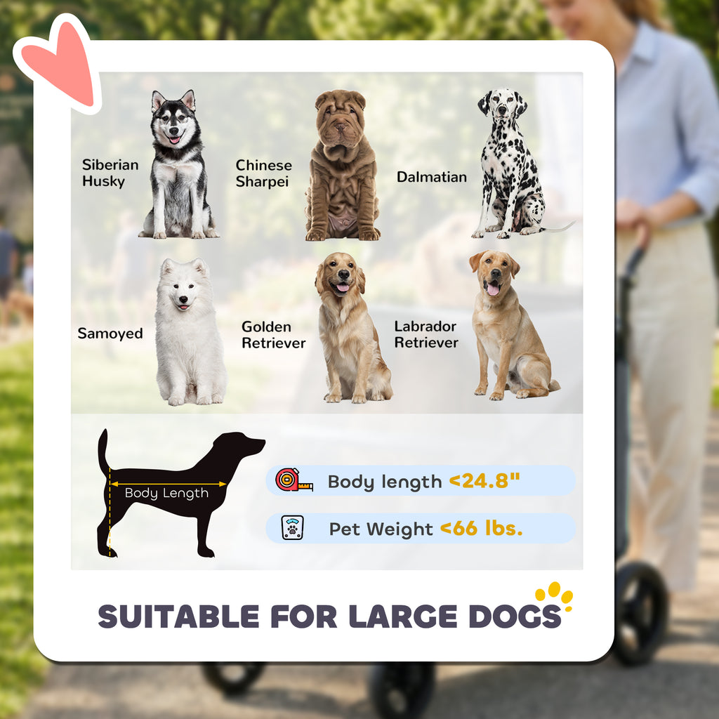 Dog Stroller for Large Dogs Up to 66 LBS with All-Terrain Spring Suspension, 8-Position Adjustable Handle, Teal