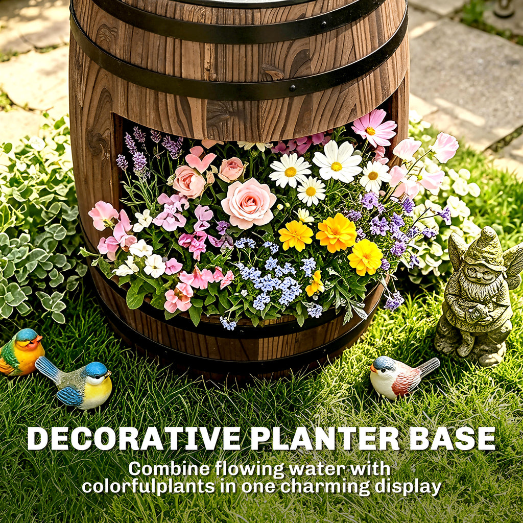 23" H Outdoor Water Fountain Wood and Plastic Rustic Apple Barrel Pump Garden Decor for Outside Backyard