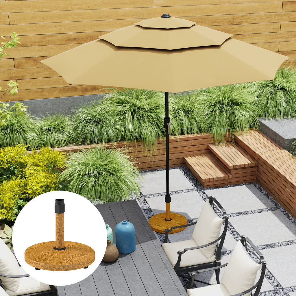 Patio Umbrella Base Holder, Outdoor Umbrella Base with Adjustable Pads, Heavy Duty Patio Umbrella Stand Base for Garden, Poolside, Nature Wood