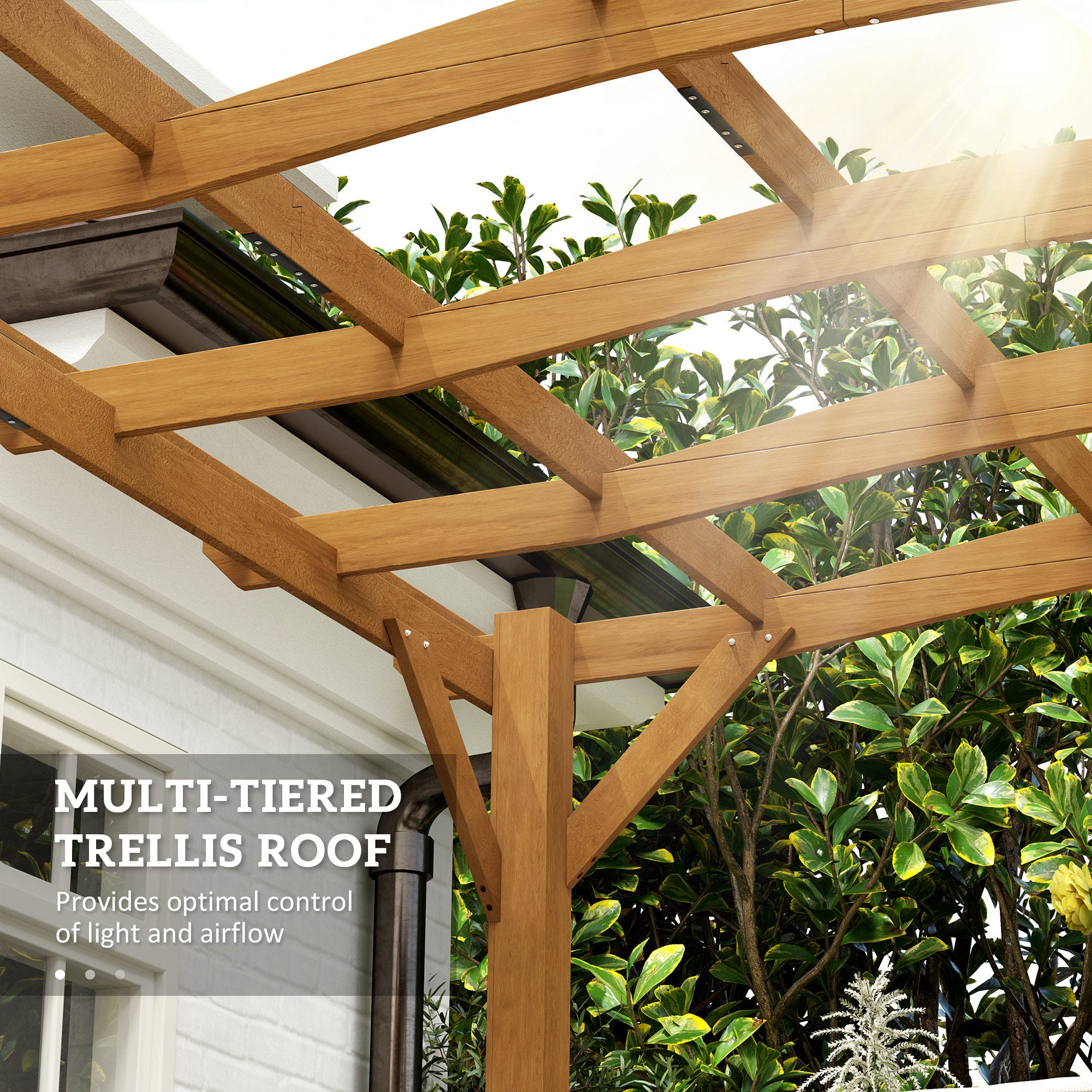 10' x 12' Wood Pergola, Outdoor Gazebo Grape Trellis with Arched Roof for Climbing Plant Support, Dark Brown