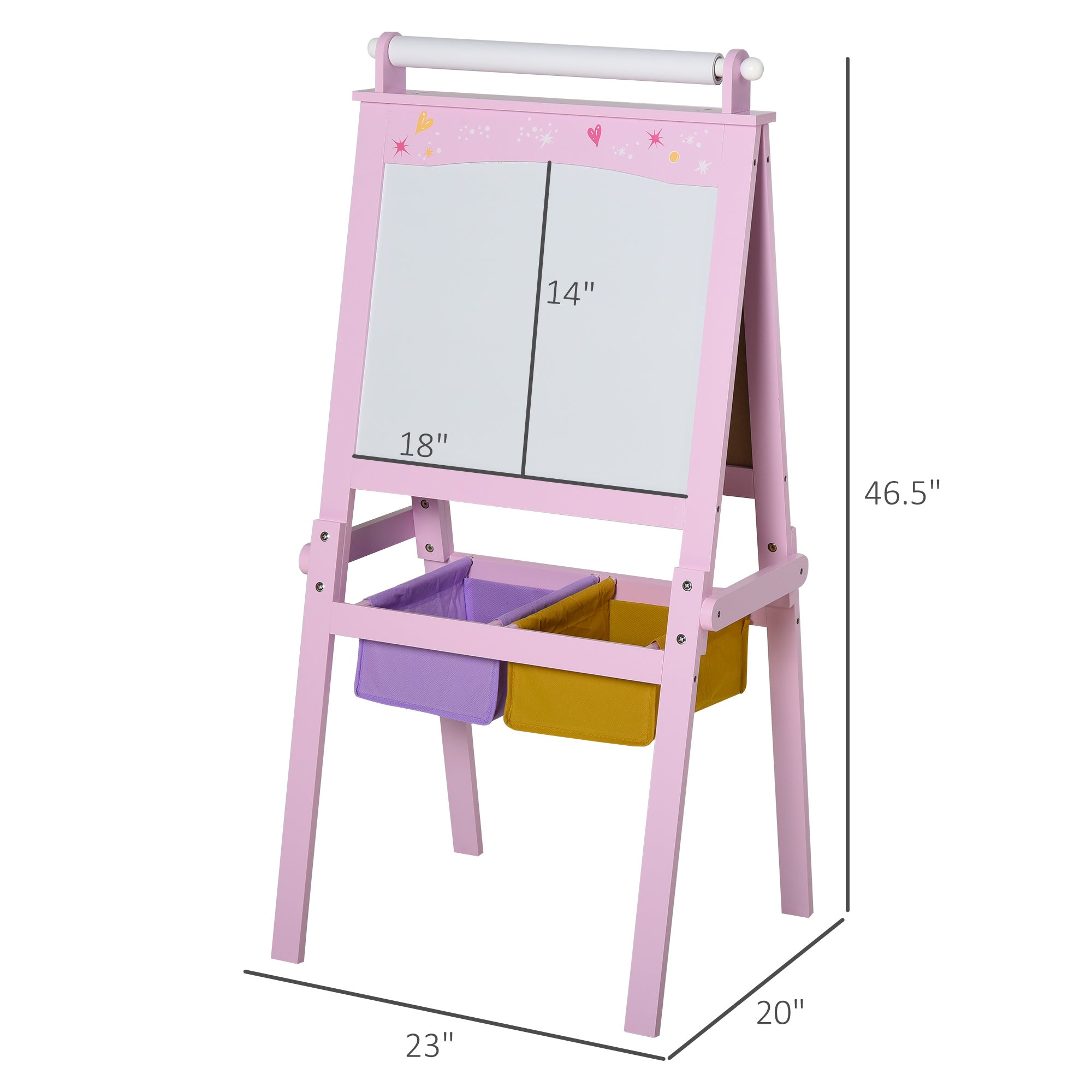 3 In 1 Kids Wooden Art Easel with Paper Roll, Double-Sided, Chalkboard & Whiteboard, Storage Baskets, Pink