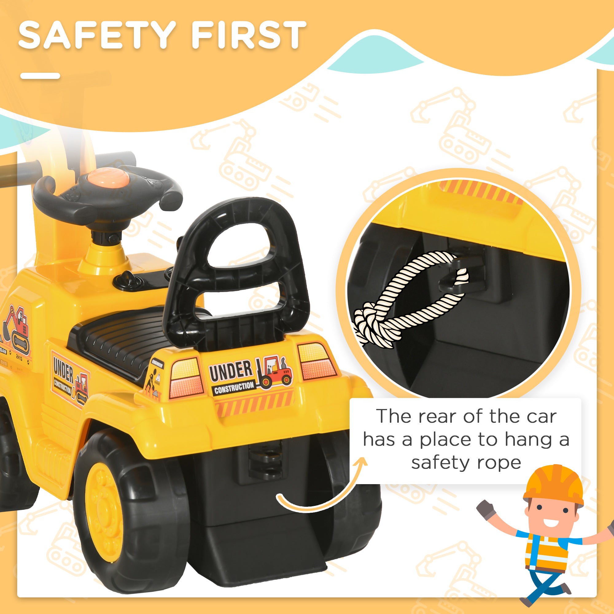 2 in 1 Ride On Toy Digger Digger Tractor Pulling Cart Pretend Play Construction Truck