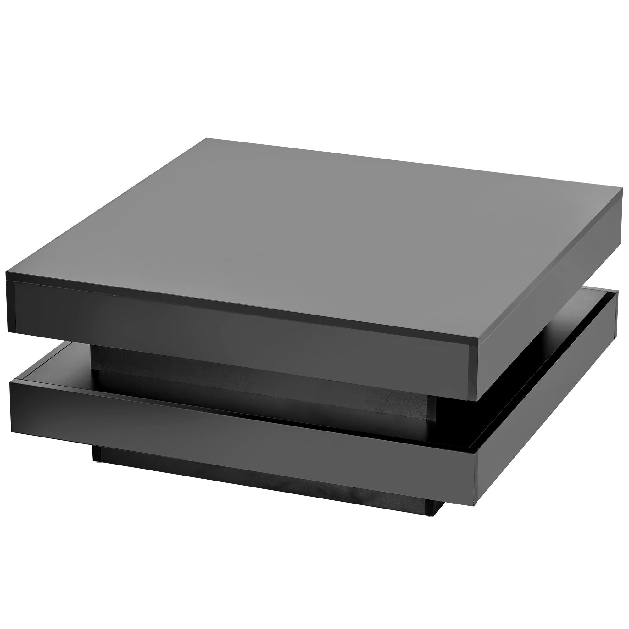 High Gloss Minimalist Coffee Table with LED Lights, 2-Tier Square Center Table for Living Room, 31.5" L x 31.5" W x 14" H, Black