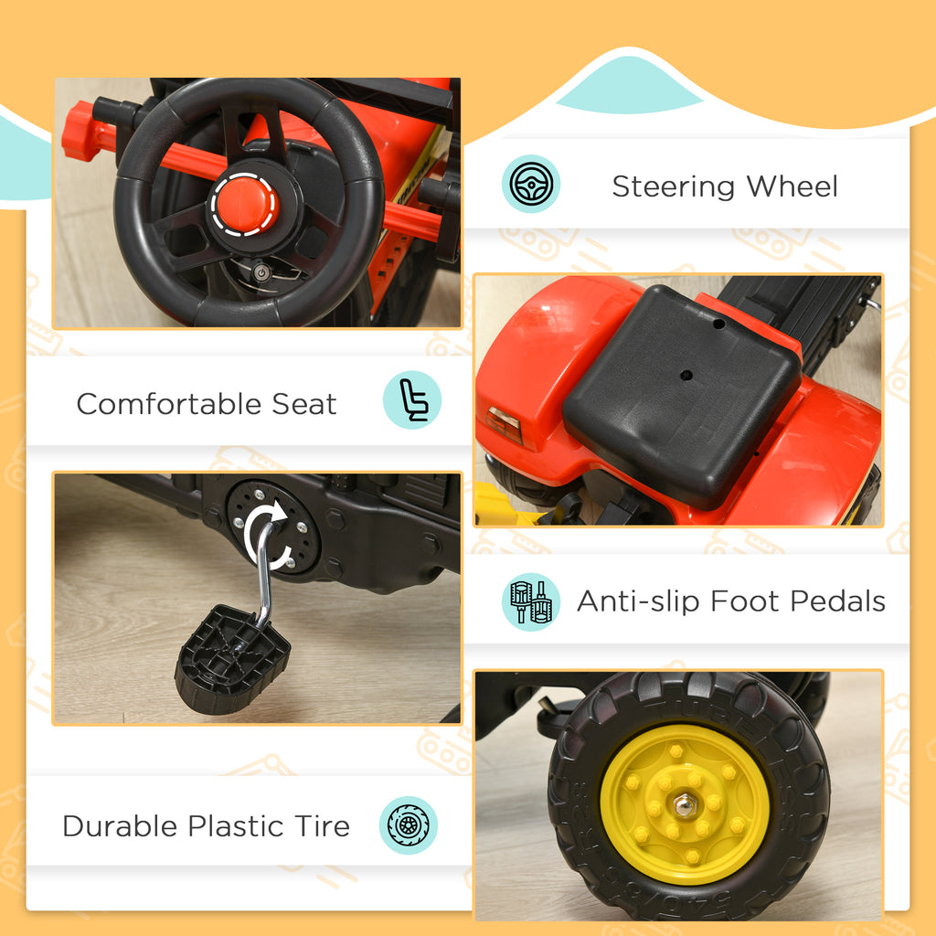 3 in1 Kids Ride On Bulldozer Excavator Toy with 6 Wheels Controllable Cargo Trailer Easy Pedal Controls for 3-6 Years