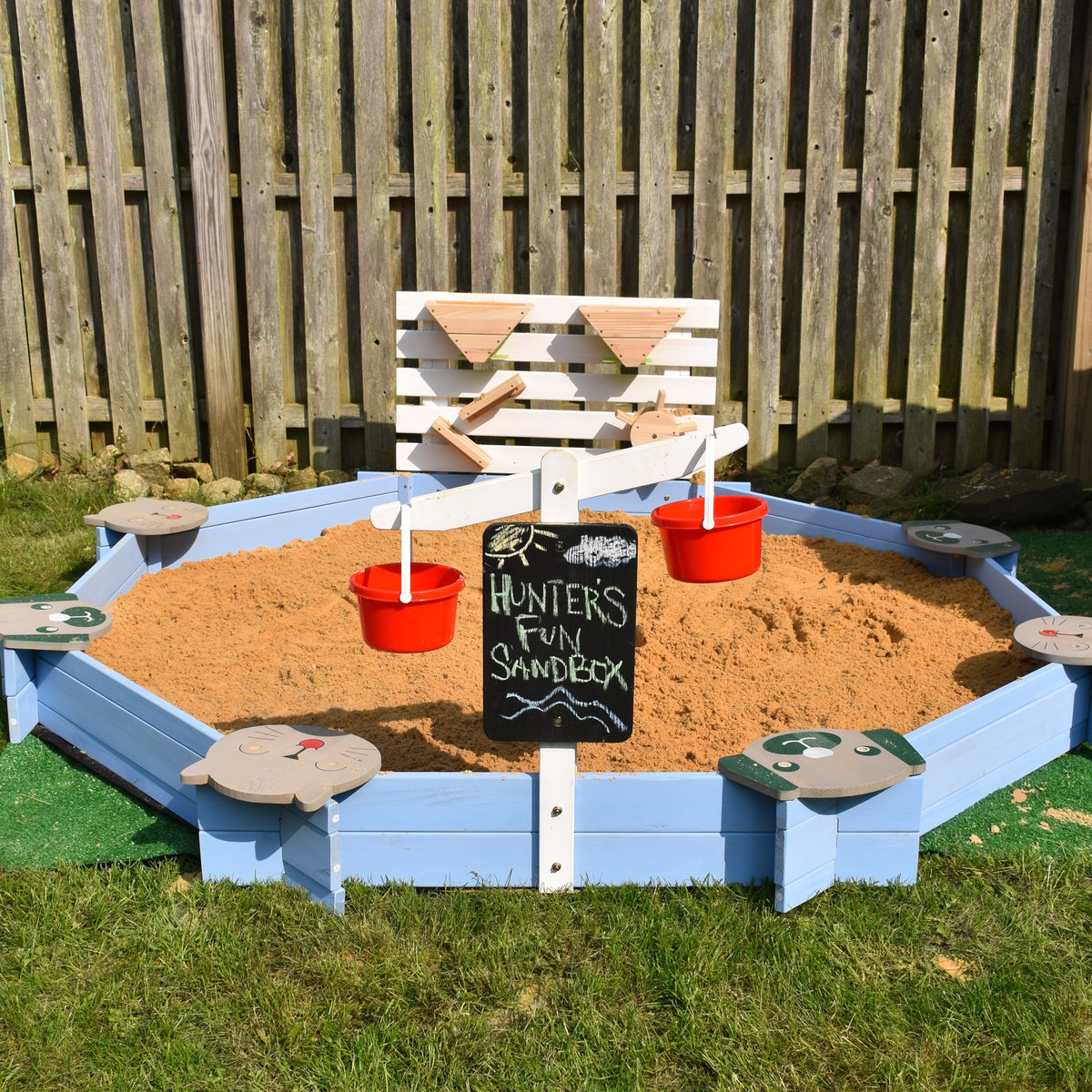 Wooden Sandbox for 3-7 Years, 85" x 85" x 25", Blue