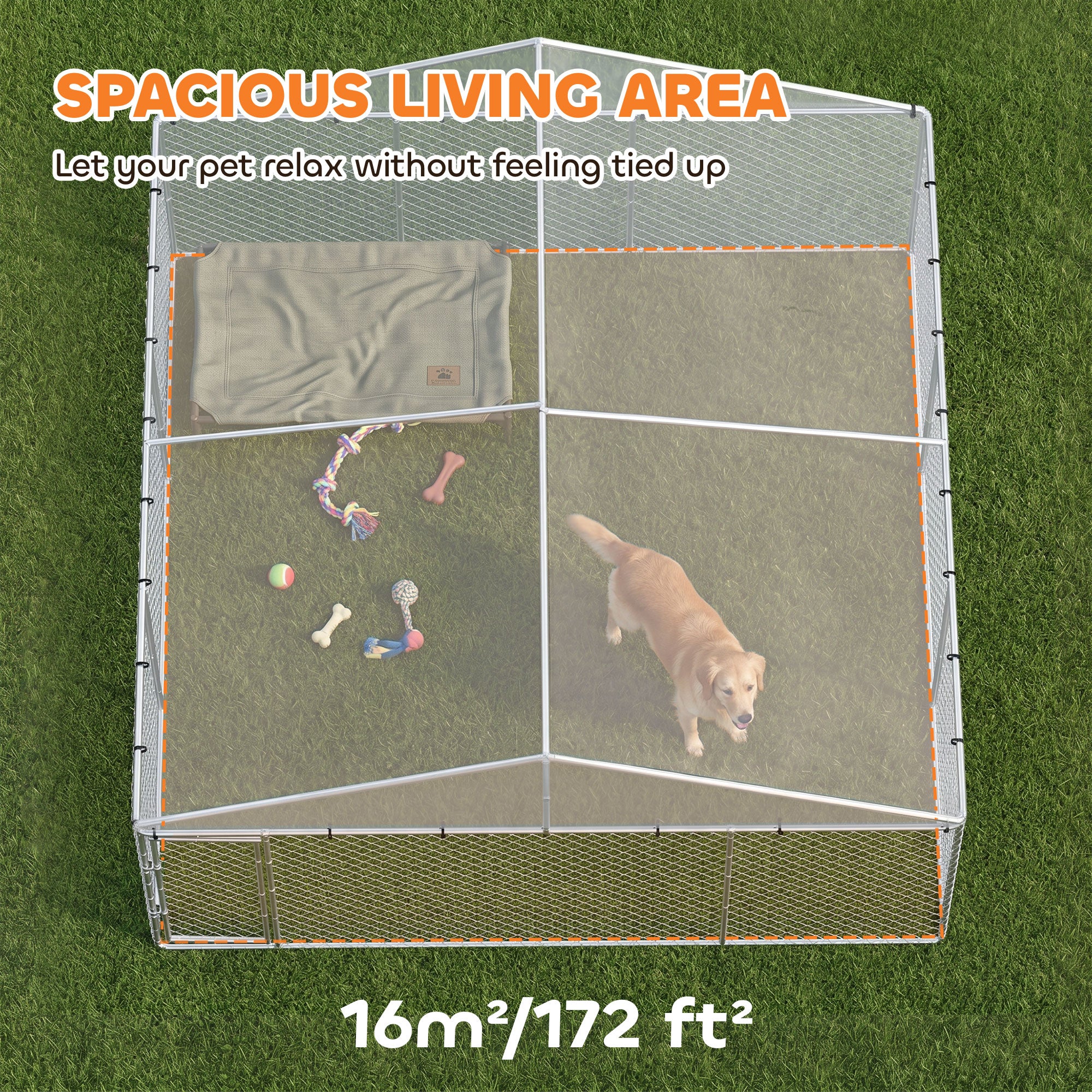 13' x 13' x 6.5' Dog Kennel Outdoor for Small Medium Dogs with Waterproof Roof, Silver