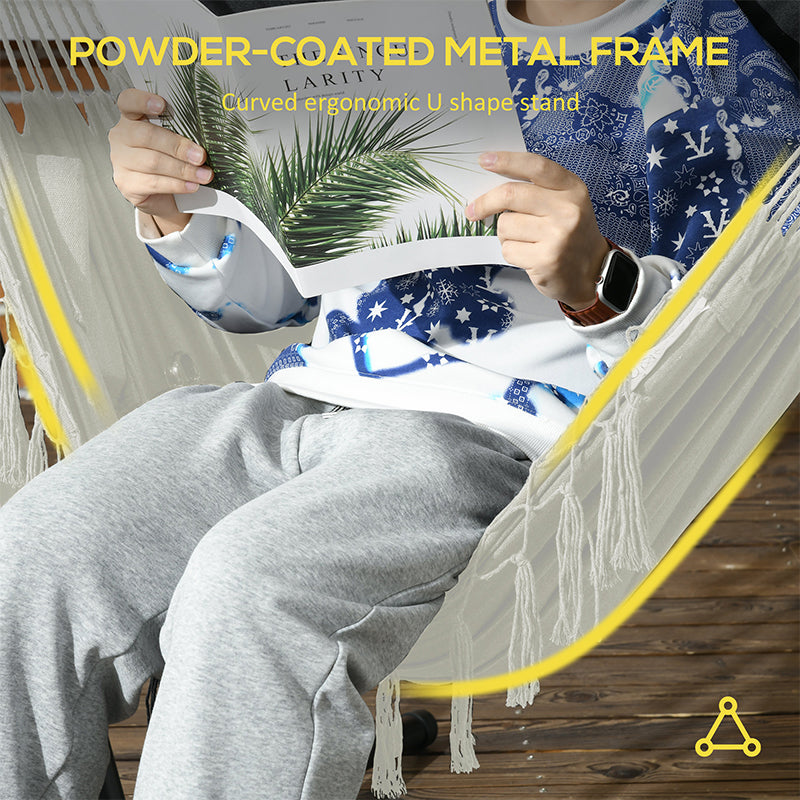 U Shape Stand Hammock Chair, Headrest Include Hammock Swing, Cream White