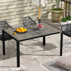 Patio Table for 6 with Aluminum Frame, Faux Wood Tabletop, Rectangular Outdoor Table for Backyard, Lawn, Balcony, Gray