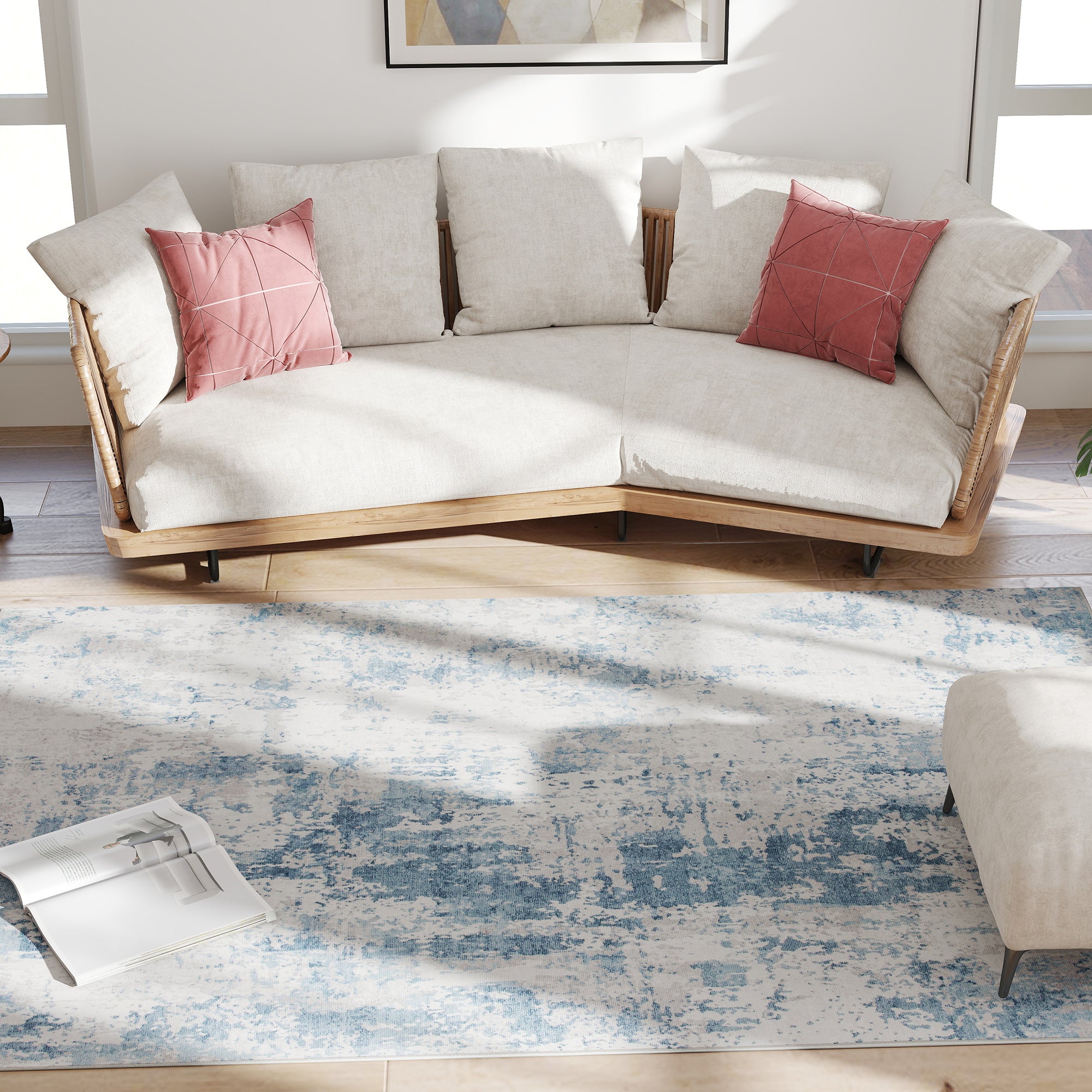 Area Rug 5x7, Machine Washable Rug, Non-Slip Modern Abstract Floor Carpet for Living Room, Bedroom, Dining Room, Blue