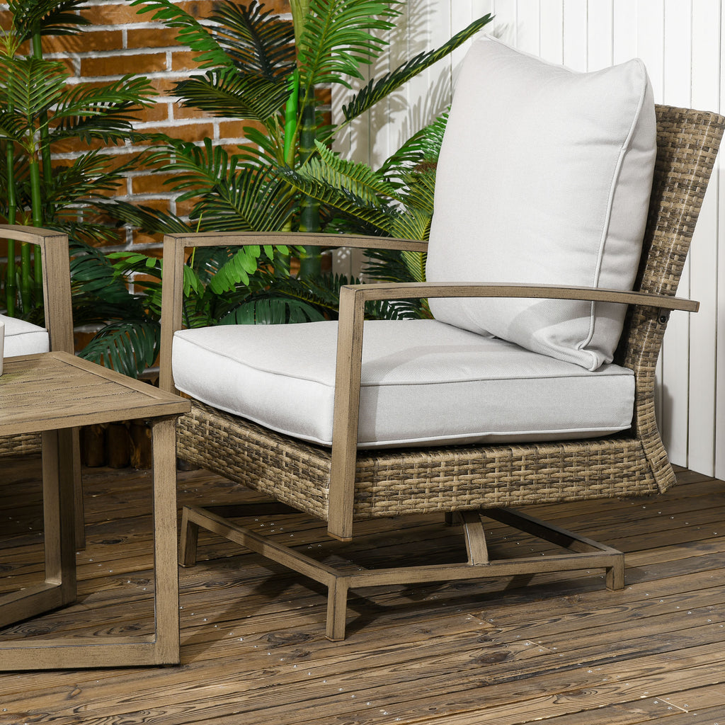 4 Piece Wicker Patio Furniture Set with 2 Rocking Chairs, Loveseat Sofa, Outdoor PE Rattan Conversation Set with Cushions, Aluminum Table for Porch, Poolside, Light Gray