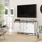 59" Buffet Cabinet, Farmhouse Sideboard with Thick Top, 2 Barn Doors, 4 Drawers and 2 Adjustable Shelves, White