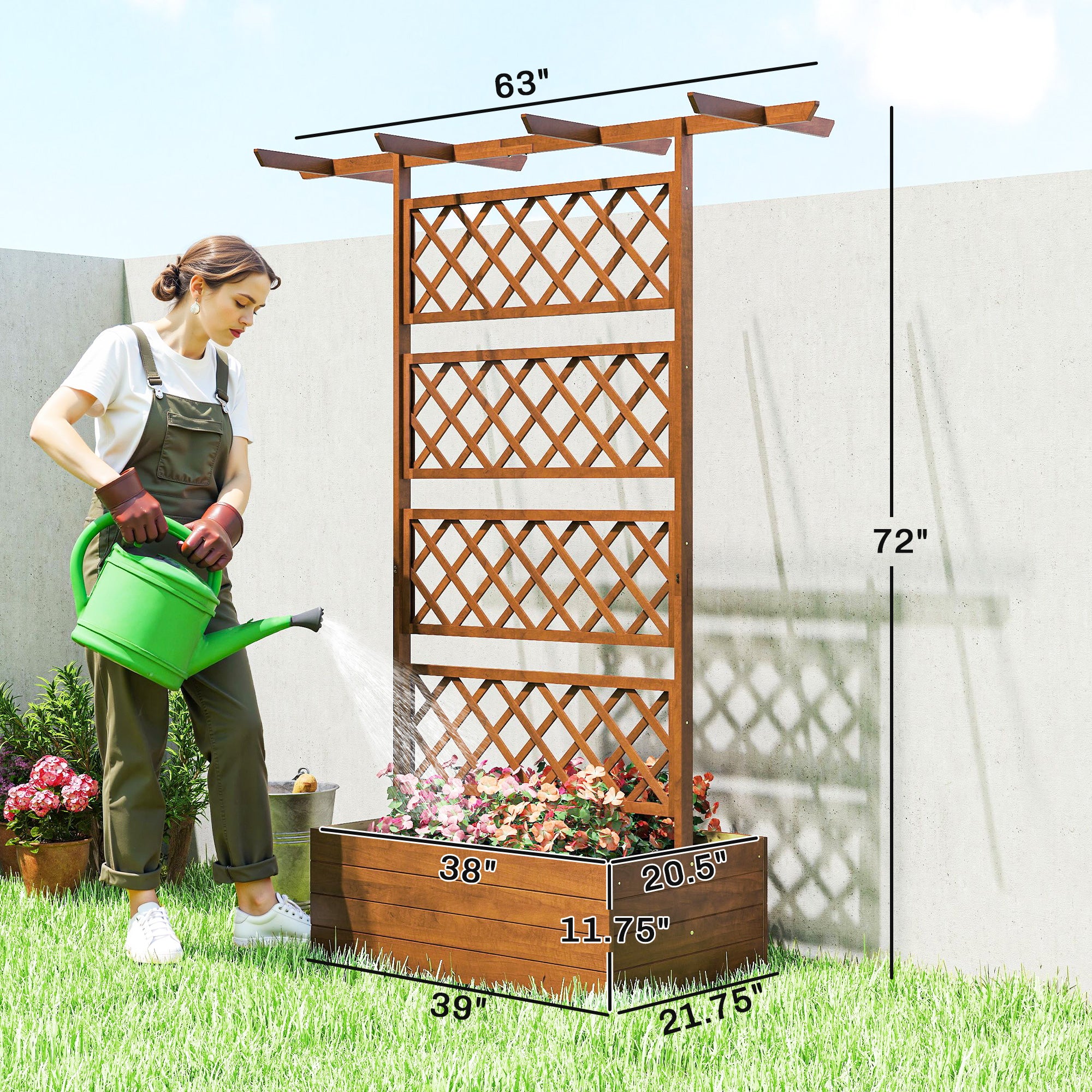 Wooden Trellis Planter Box, Raised Garden Bed to Grow Vegetables, Herbs and Flowers