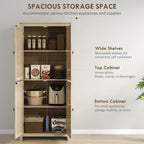 72" Freestanding Kitchen Pantry Cabinet, Farmhouse Tall Storage Cabinet with 4 Door Cabinets and Adjustable Shelves for Dining Room, Natural