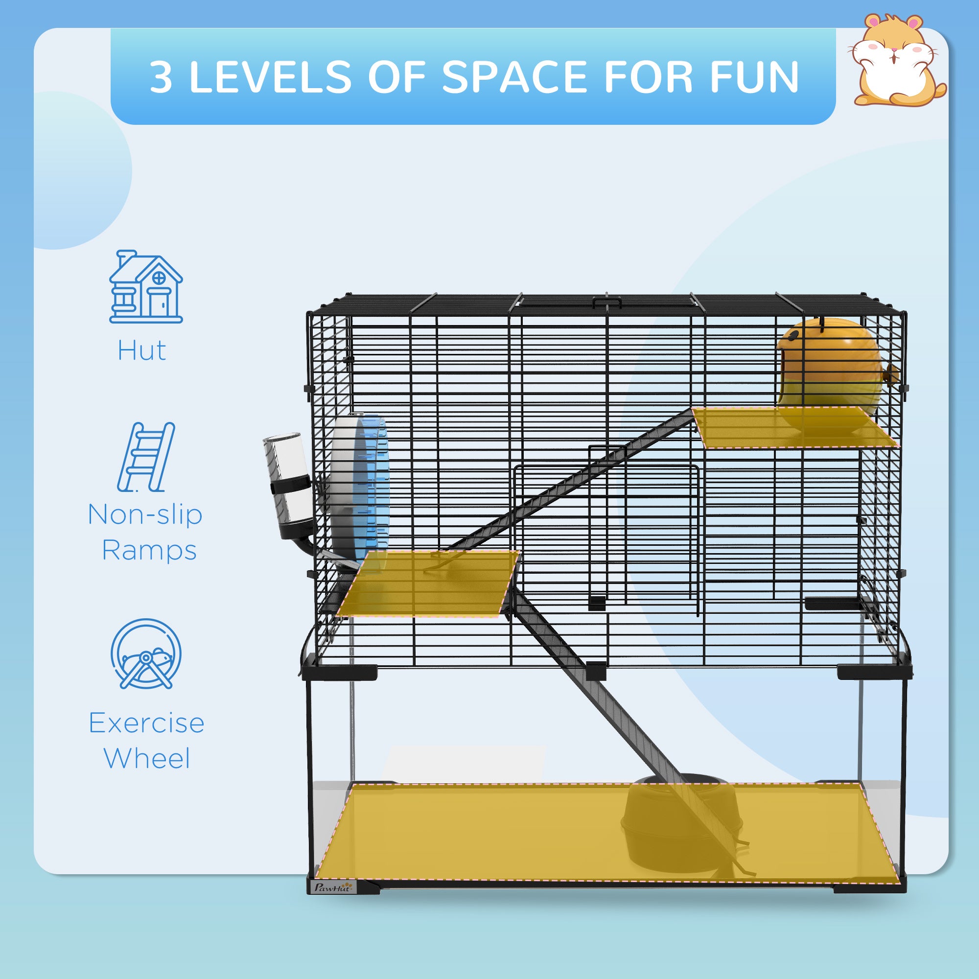 23.5" Hamster Cage, Gerbil Cage with Glass Basin for Small Hamsters, Black