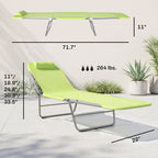 Folding Chaise Lounge Pool Chairs, Outdoor Sun Tanning Chairs with Pillow, Reclining Back, Steel Frame & Breathable Mesh for Beach, Yard, Patio, Green