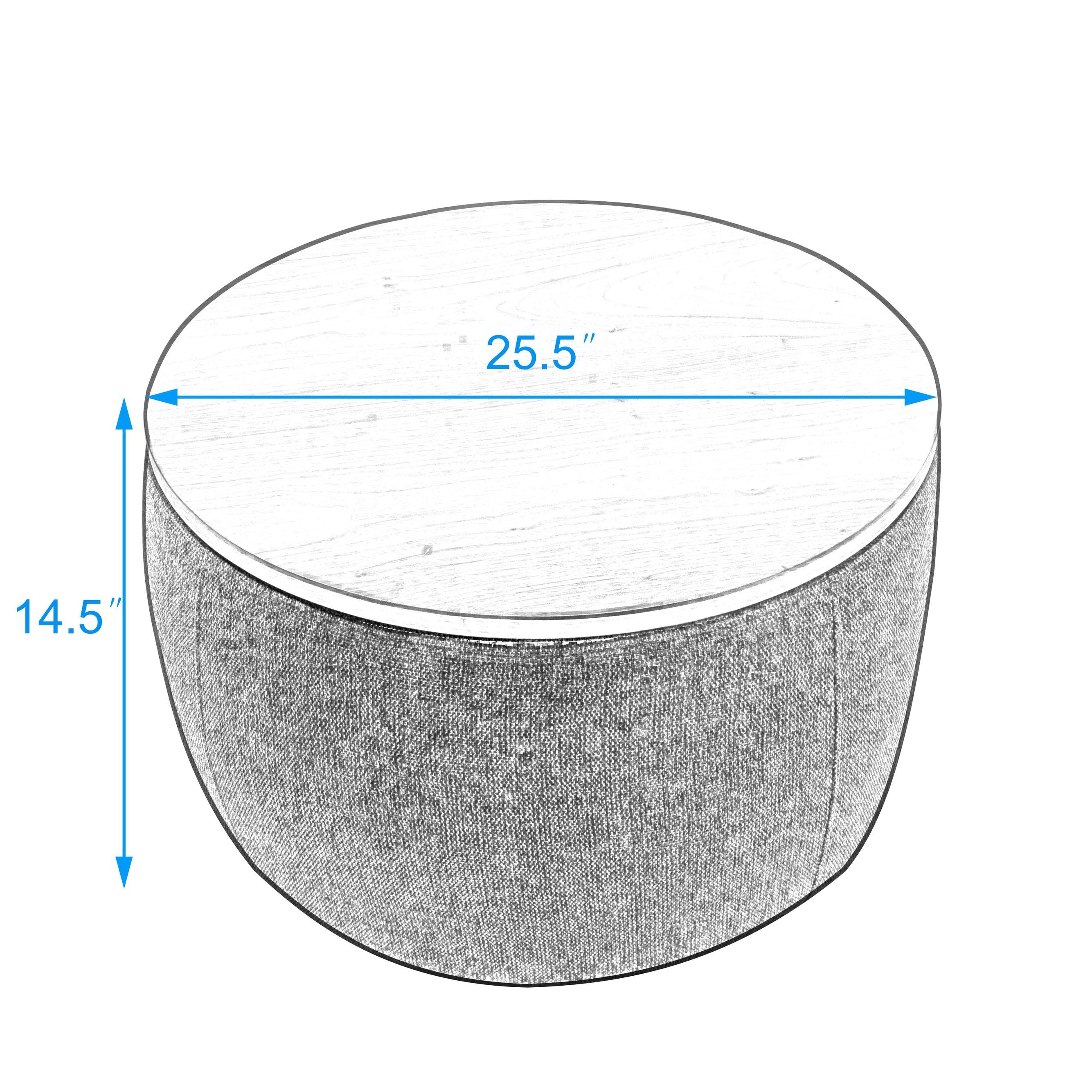 2-in-1 Round Storage Ottoman with Removable Lid, Hidden Storage, End Table & Ottoman for Living Room, 25.5" L x 25.5" W x 14.5" H, Dark Grey
