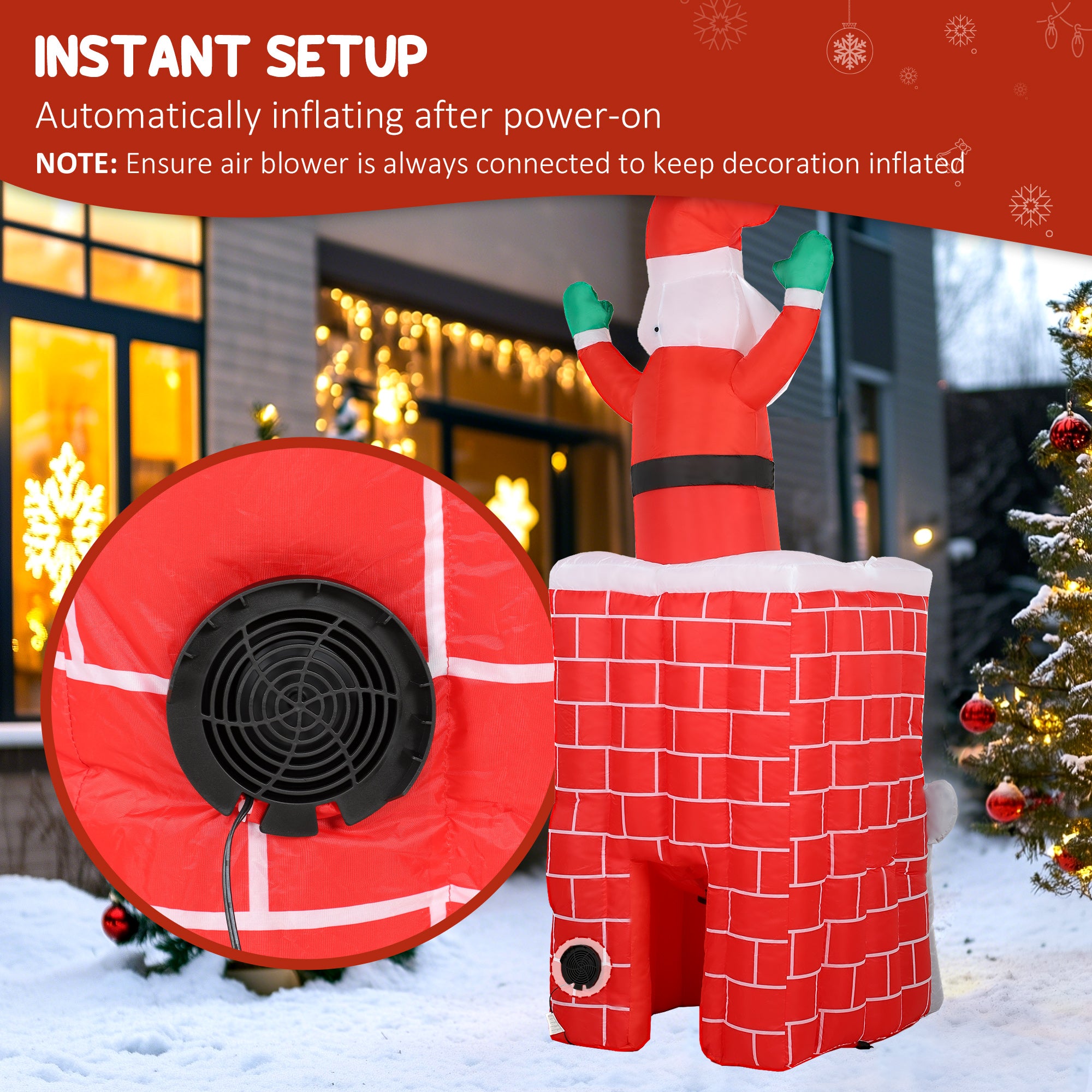 7FT Christmas Inflatable Santa in Chimney Up and Down, Blow Up Decoration with Built-in LED Lights for Indoor Party