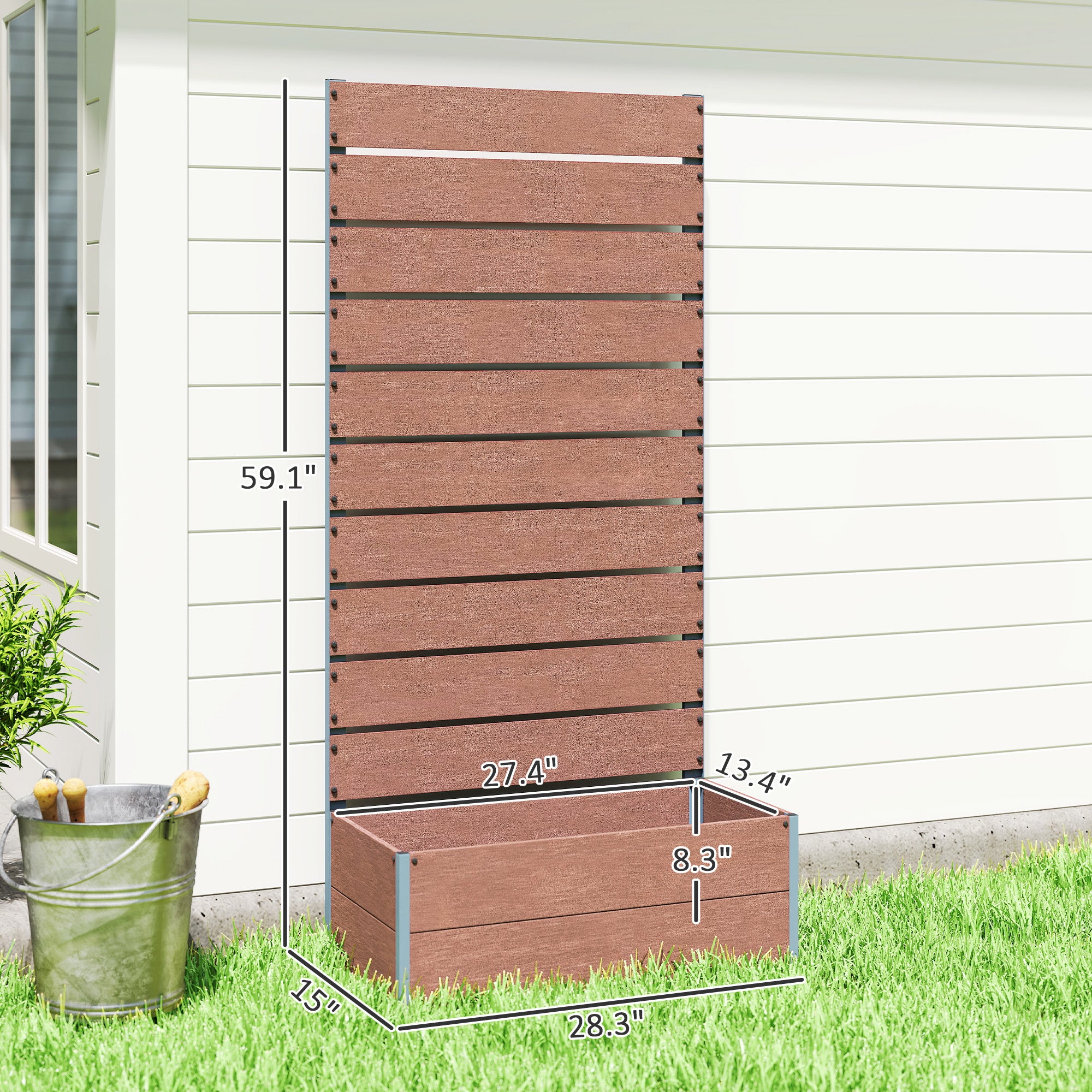 Trellis Planter for Climbing Plants, Raised Garden Bed with Trellis, Planter Box for Outdoor, 28.25" x 15" x 59", Brown