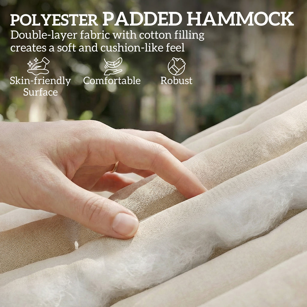 Outdoor Hammock 2-Person, with Pillow & Pad, 440 lbs Capacity, Cream White