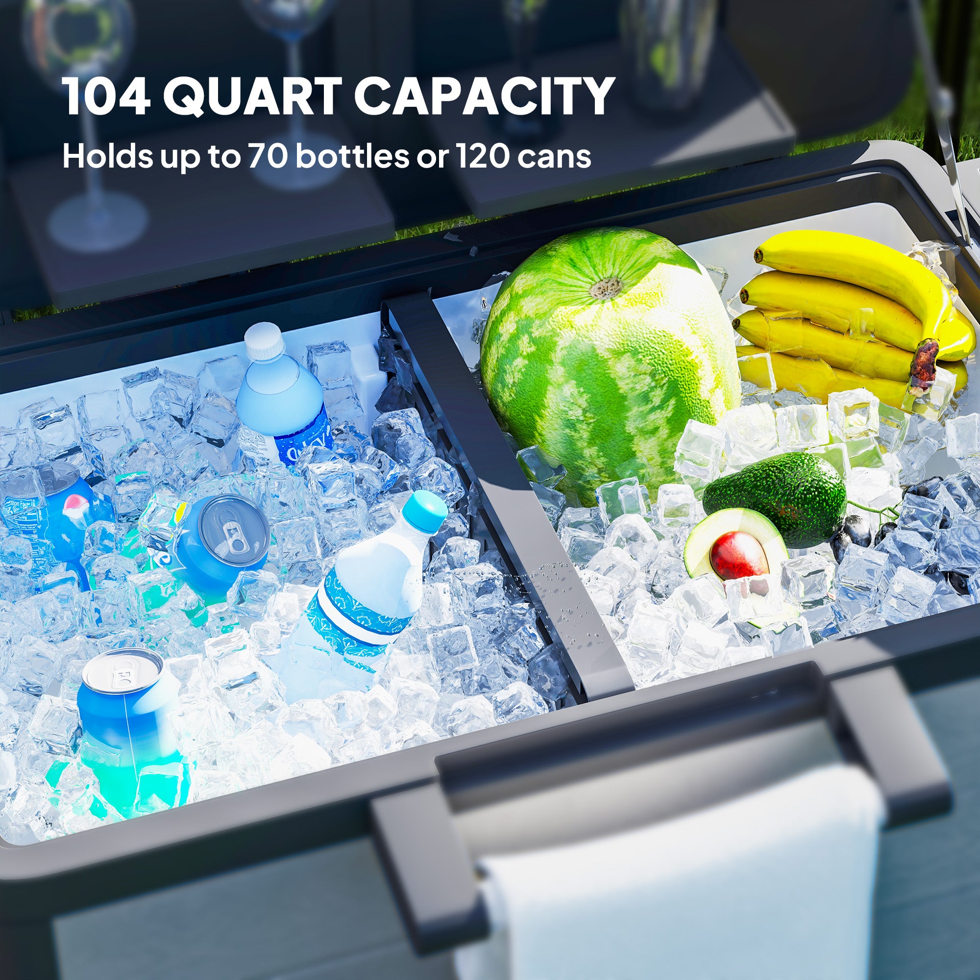 104 Quart Large Capacity Outdoor Cooler Cart, Patio Rolling Ice Chest with Bottle Opener Shelves Wheels, Gray
