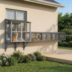 Wooden 98" Cat Tunnel for Outdoor with Combinable Design, 8 Doors, Dark Gray