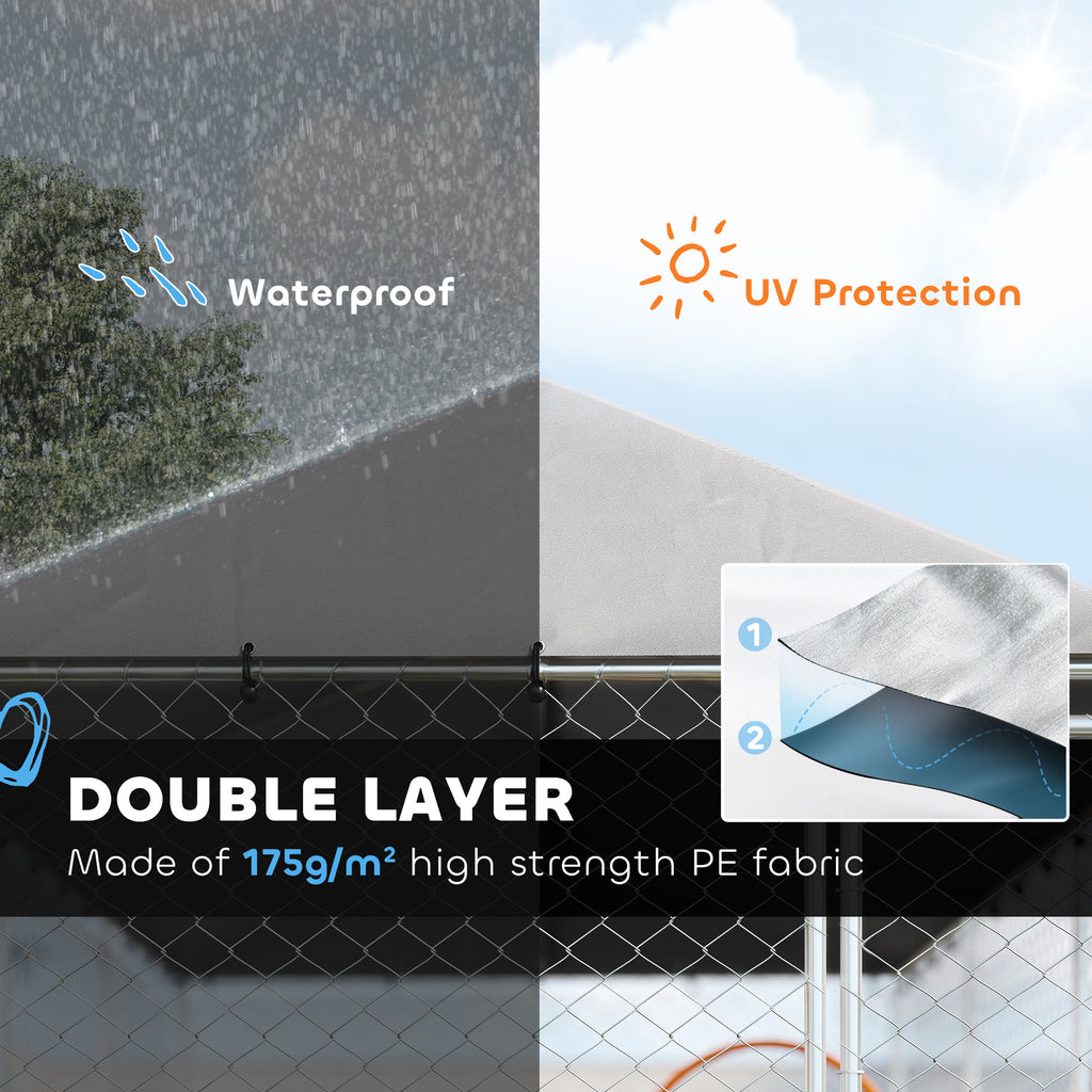20' x 7.5' x 6.5' Dog Kennel Outdoor for Small Medium Large Dogs with Waterproof Roof, Silver
