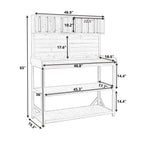 Outdoor Potting Bench with 4 Shelf & Side Hook for Patio, Farmhouse Garden Workstation with Large Tabletop, 47'' L x 19.5'' W x 65'' H, Green