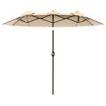 Double Sided Patio Umbrella, 9.7' Large Outdoor Market Umbrella with Push Button Tilt and Crank, 3 Air Vents and 12 Ribs, for Garden, Deck, Pool, Brown