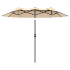 Double Sided Patio Umbrella, 9.7' Large Outdoor Market Umbrella with Push Button Tilt and Crank, 3 Air Vents and 12 Ribs, for Garden, Deck, Pool, Brown