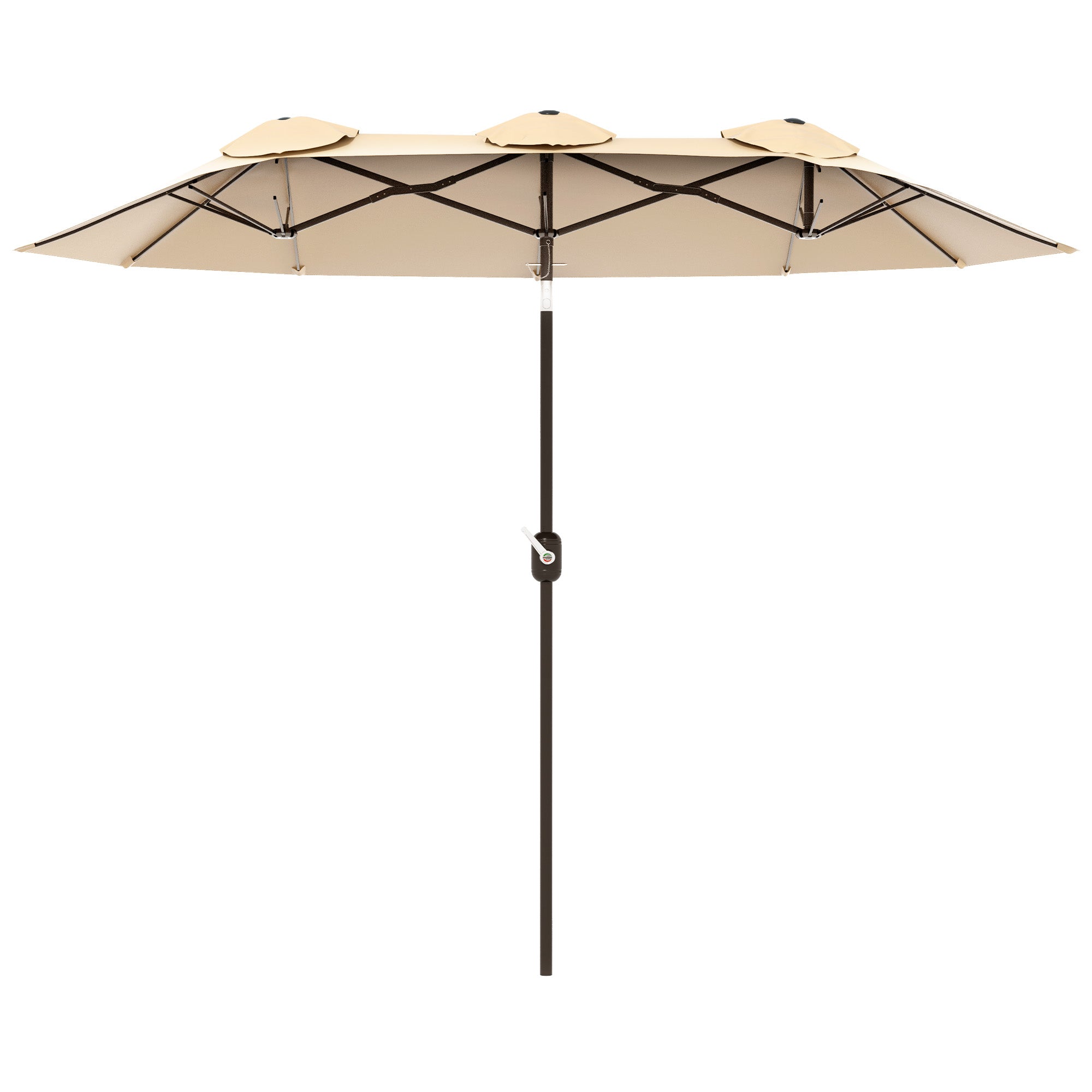 Double Sided Patio Umbrella, 9.7' Large Outdoor Market Umbrella with Push Button Tilt and Crank, 3 Air Vents and 12 Ribs, for Garden, Deck, Pool, Brown