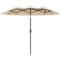 Double Sided Patio Umbrella, 9.7' Large Outdoor Market Umbrella with Push Button Tilt and Crank, 3 Air Vents and 12 Ribs, for Garden, Deck, Pool, Brown