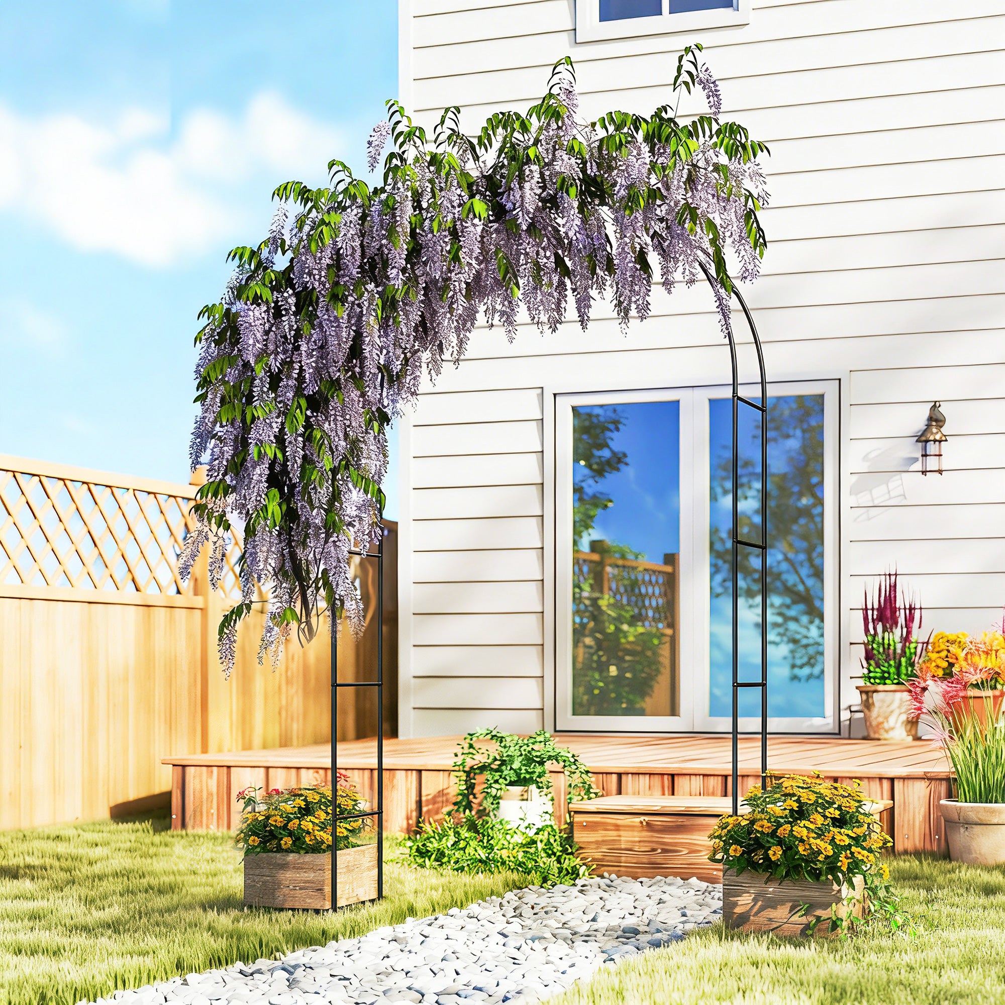 8 ft Steel Garden Arch, Garden Arbor Trellis with Large Base for Climbing Plants, Wedding Arch Stand, Black