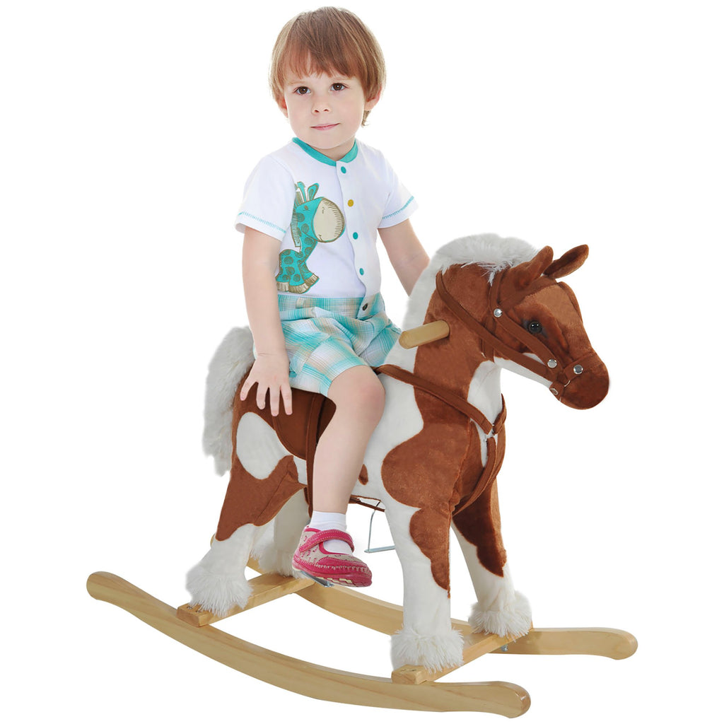 Toddler Rocking Horse, Kids Plush Rocking Chair Toy with Nursery Rhyme Music Brown