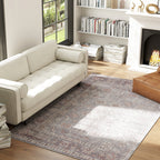 Machine Washable Area Rug 5x7, Non-Slip Traditional Flower Print Floor Carpet for Living Room, Bedroom, Grey and Brown