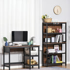 Shelves for Storage, 4 Tier Bookshelf Utility Organizer with Back Support and Anti-Topple Design, Walnut/Black