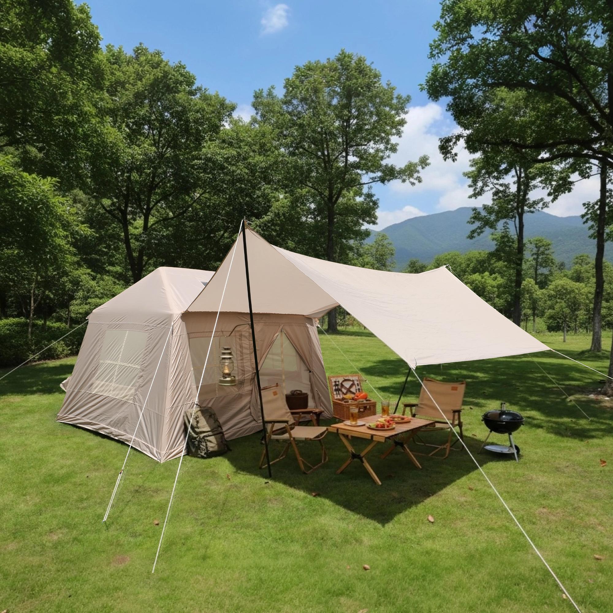 Inflatable 4-Season Camping Tent with Easy Setup, Windproof Family Tent with Skylight Top, 102.5″ L x 86.5″ W x 71″ H, Beige