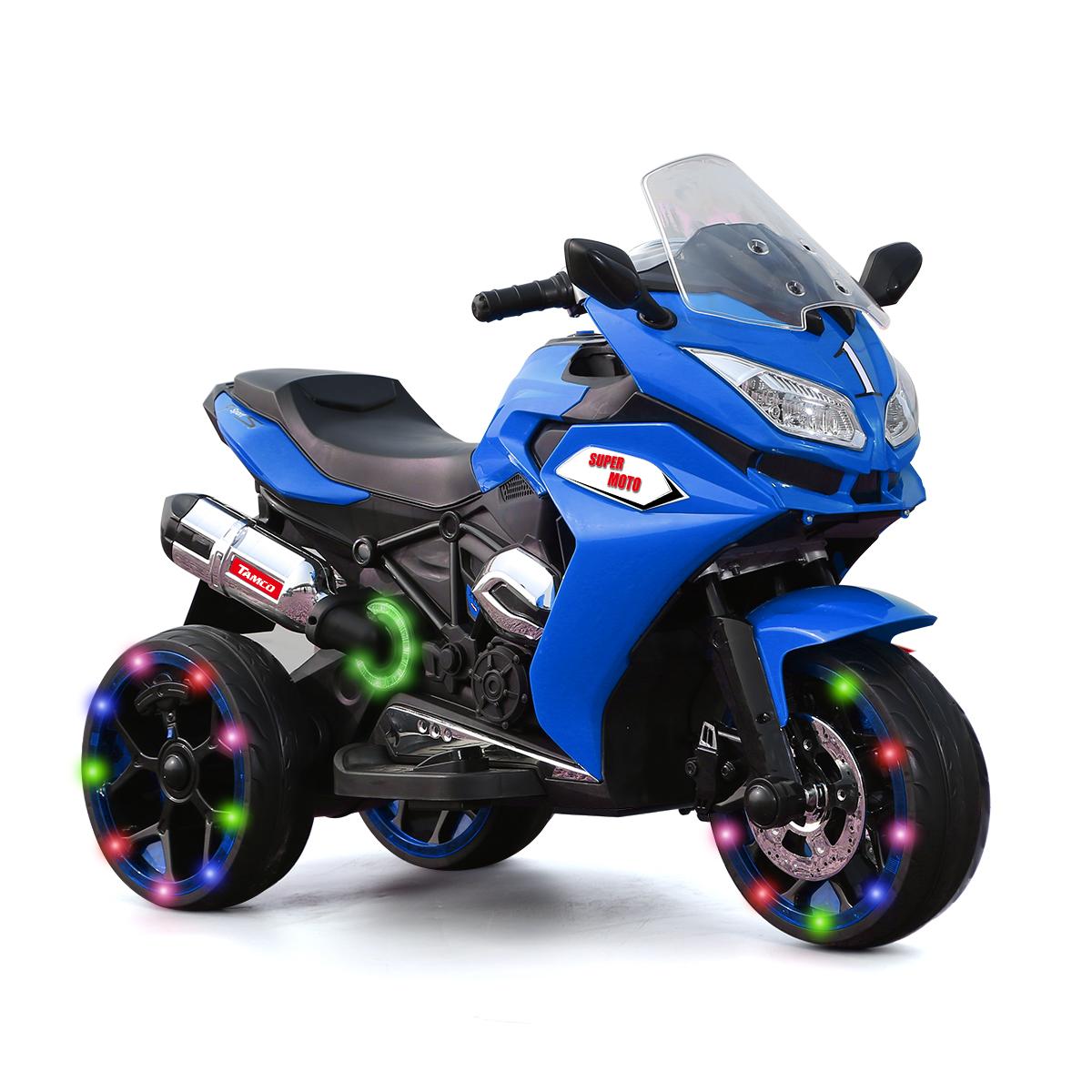 12V Kids Electric Ride-On Motorcycle with LED Lighted Wheels and Bluetooth MP3, Motorbike Perfect for Ages 3–6, 41.5" L x 18" W x 25" H, Blue