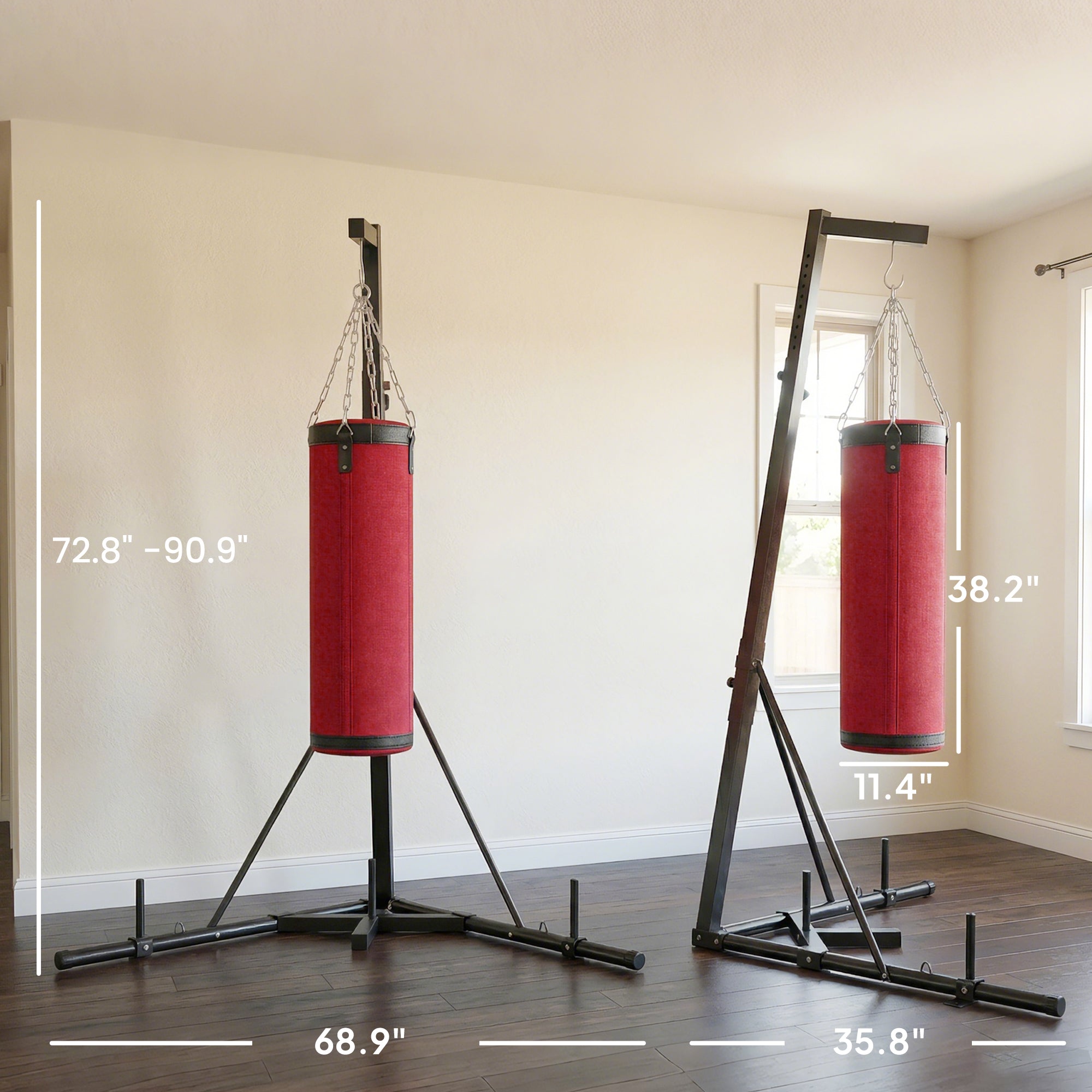 Punching Bag with Stand for Adults, 72.8"-90.9" Height Adjustable Freestanding Boxing Stand with Canvas Sandbag, Red
