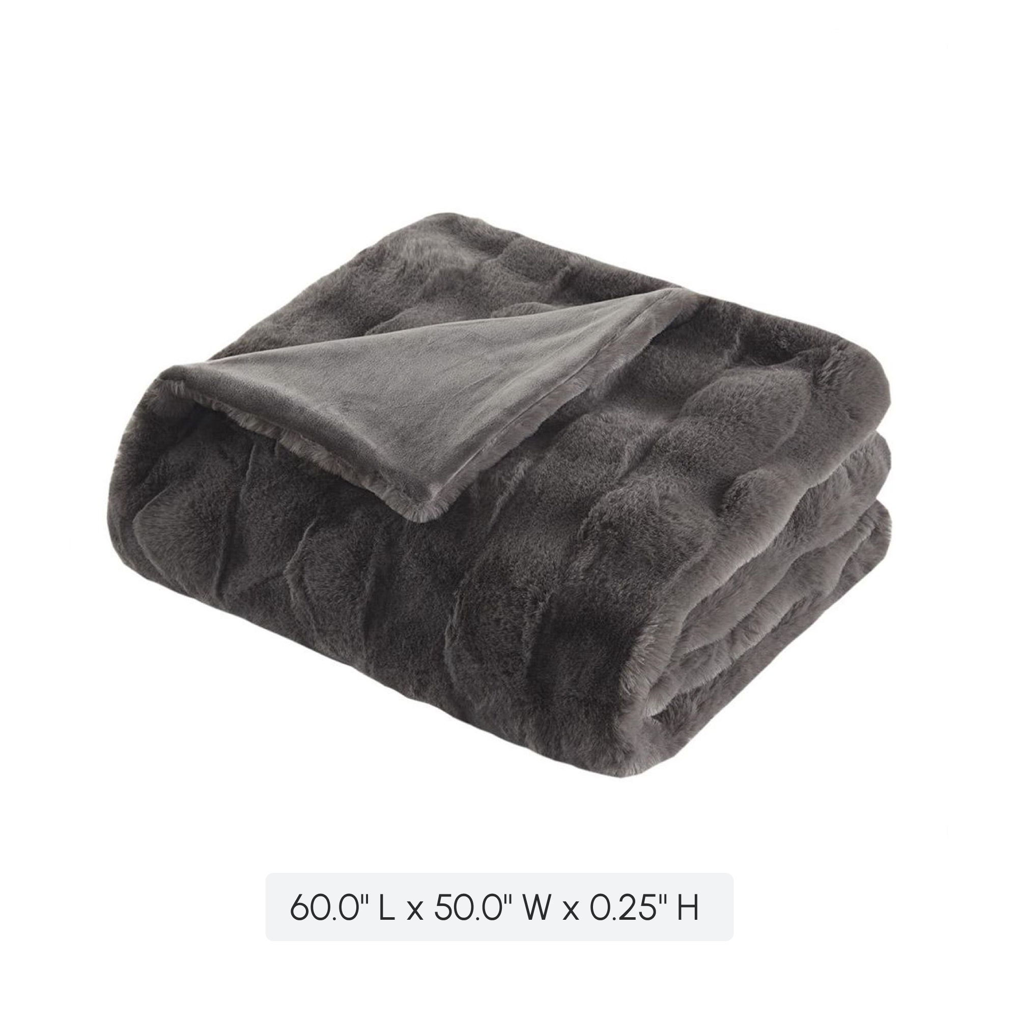 Luxurious Faux Fur Throw Blanket with Crystal Velvet Reverse, Basketweave Texture, Perfect for Any Decor, 60" L x 50" W x 0.25" H, Gray