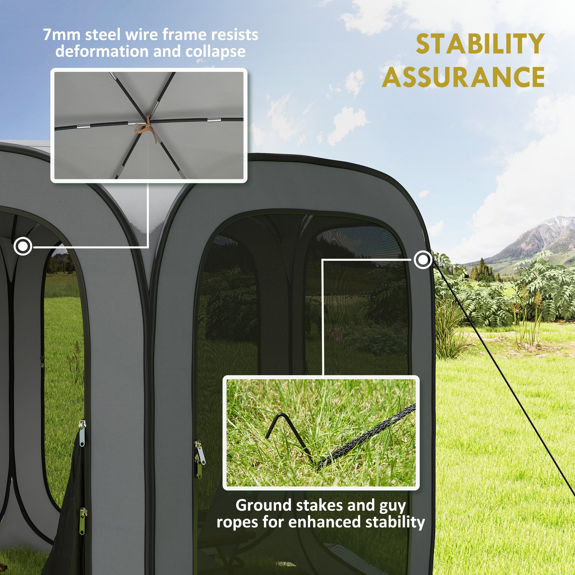 11 x 11ft Pop Up Screen Tent, UPF50+ Portable Camping Gazebo Screen House with Carry Bag, Dark Gray