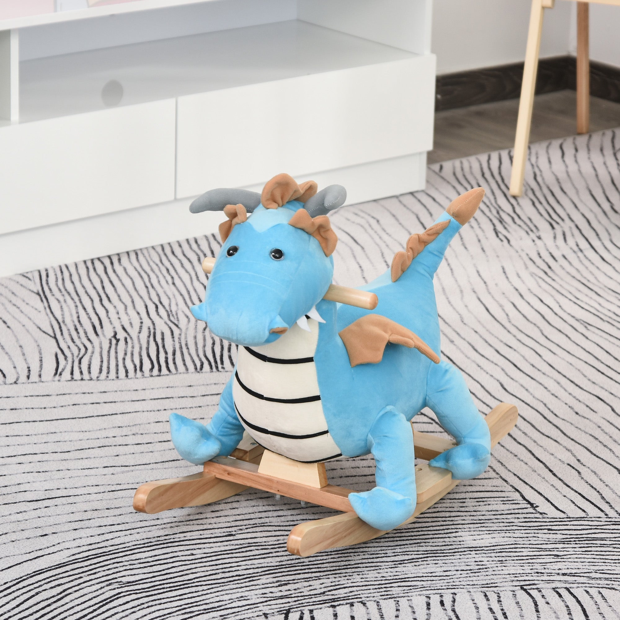 Kids Plush Ride-On Rocking Horse Toy Dinosaur Ride Rocking Chair with Realistic Sounds for18-36 Months, Blue